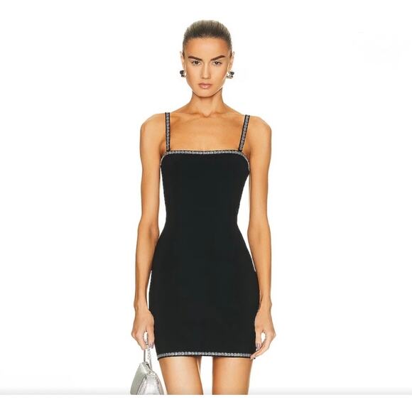 Alexander Wang Black Swarovski Crystal Trim Mini Dress Detachable Straps XS NWT - Picture 1 of 11